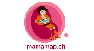 Il simbolo dell'app di mamamap mostra una donna che allatta un bebè su sfondo rosso