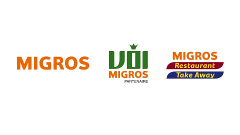 Migros, VOI et logo Restaurant Migros Migros, VOI et logo Restaurant Migros