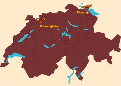 Schweizerkarte mit Standorten Lagerfeuernacht Altnau und Nennigkofen Schweizerkarte mit Standorten Lagerfeuernacht Altnau und Nennigkofen