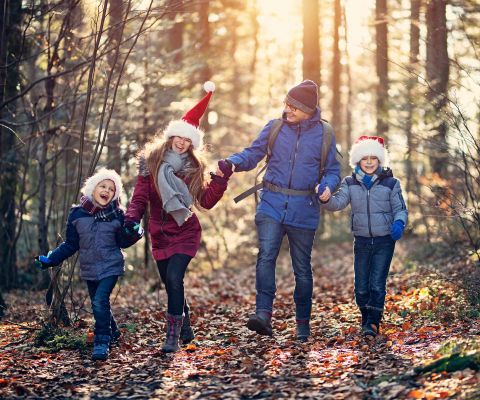 Festeggiare il Natale nel bosco con la famiglia