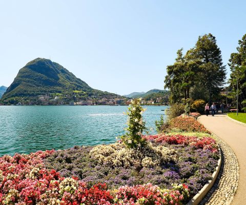 Sentier de promenade sur la rive du Parco Ciani de Lugano