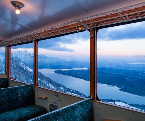 Vista dal trenino del Rigi sul paesaggio invernale
