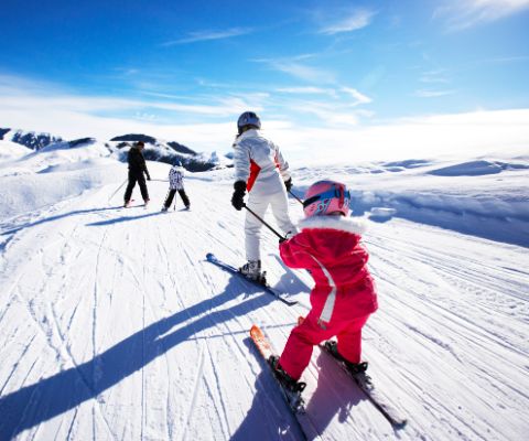 Famiglia sugli sci