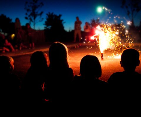 Bambini che guardano i fuochi d'artificio