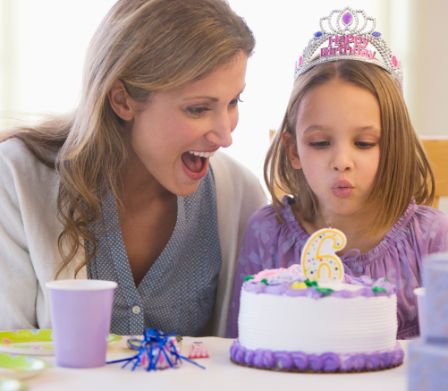 Mamma e figlia felici per la torta del compleanno
